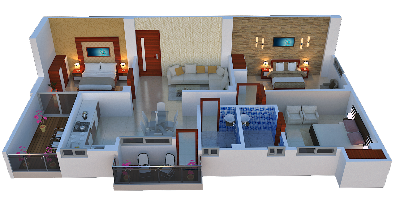 3BHK (2 BALCONIES)