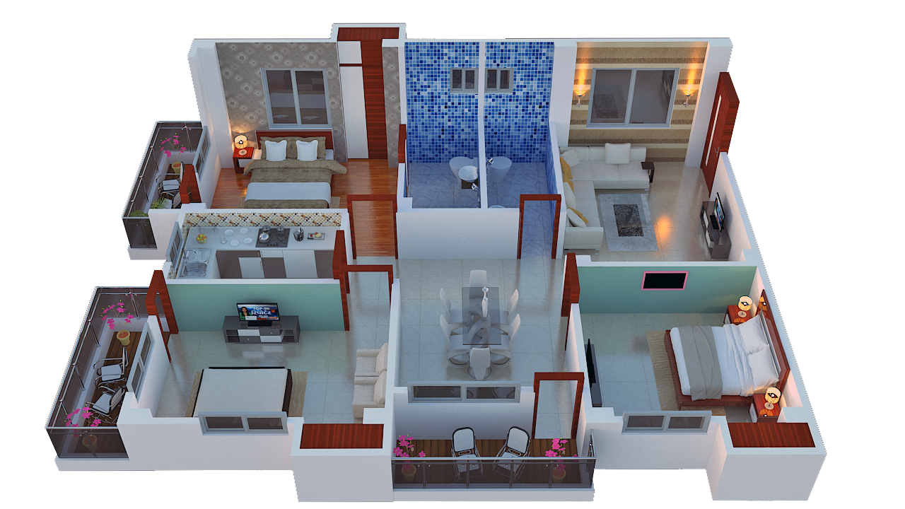 3BHK (3 BALCONIES)